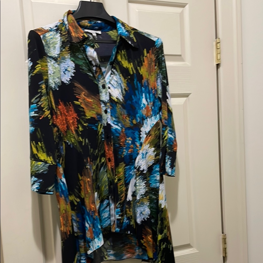 Vivian Wong Colorful Abstract Button-Up Shirt (sz l)